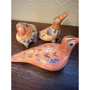 Lot of 3 Vintage Tonala Pottery Hand Painted Birds Mexico